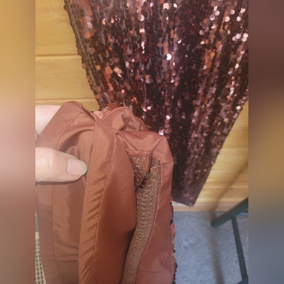 Anthropologie Maeve Shiny Shimmer Royal Copper sequin Jumpsuit Large - Picture 13 of 15